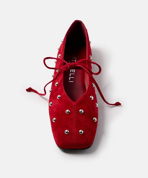 Women suede ballerina flats , GRENELLE S055 , GRENELLE S055-B645AY , RED