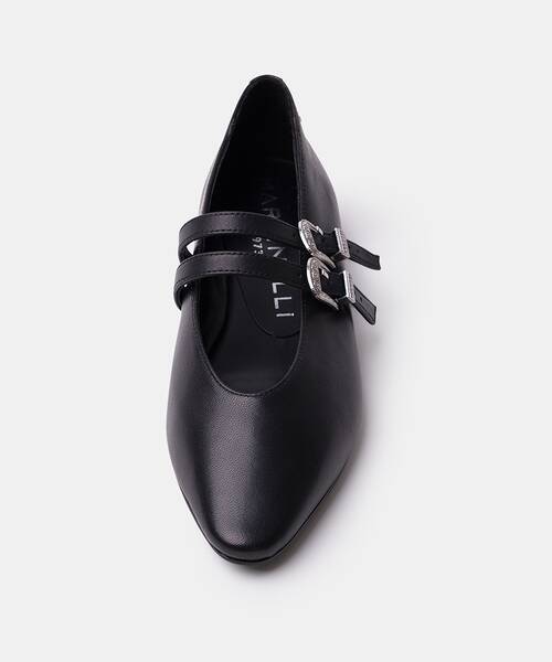 Women buckle ballerina flats , VESCIA S009 , VESCIA S009-B548PY , BLACK