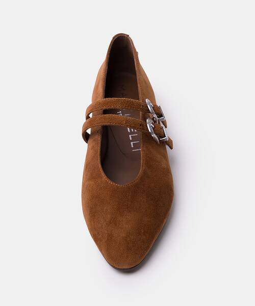 Women buckle ballerina flats , VESCIA S009 , VESCIA S009-B548AY , TABACO