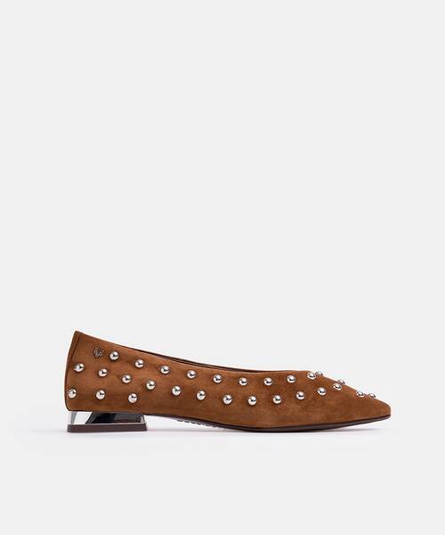 Women suede ballerina flats , VESCIA S009 , VESCIA S009-B479AY , TABACO