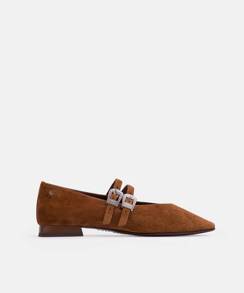 Women buckle ballerina flats , VESCIA S009 , VESCIA S009-B548AY , TABACO