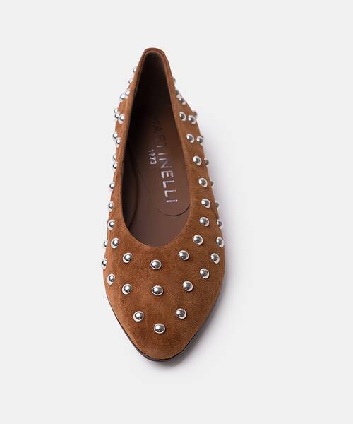 Women suede ballerina flats , VESCIA S009 , VESCIA S009-B479AY , TABACO