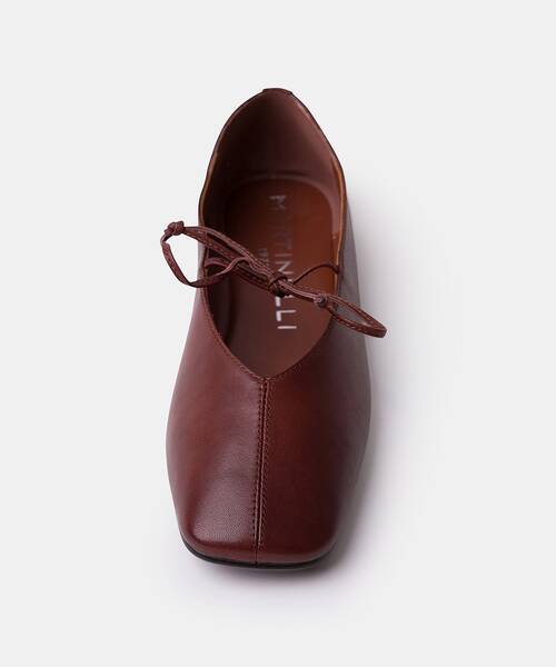 Women leather ballerina flats , GRENELLE S055 , GRENELLE S055-B721DY , CAFE