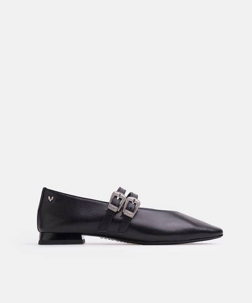 Women buckle ballerina flats , VESCIA S009 , VESCIA S009-B548PY , BLACK