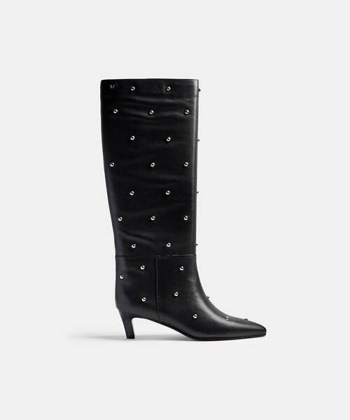 Women leather boots with studs , CATARINA S063 , CATARINA S063-B683KY , BLACK
