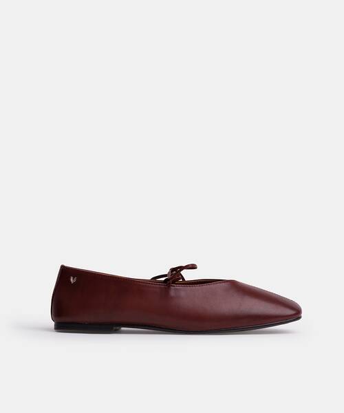 Women leather ballerina flats , GRENELLE S055 , GRENELLE S055-B721DY , CAFE