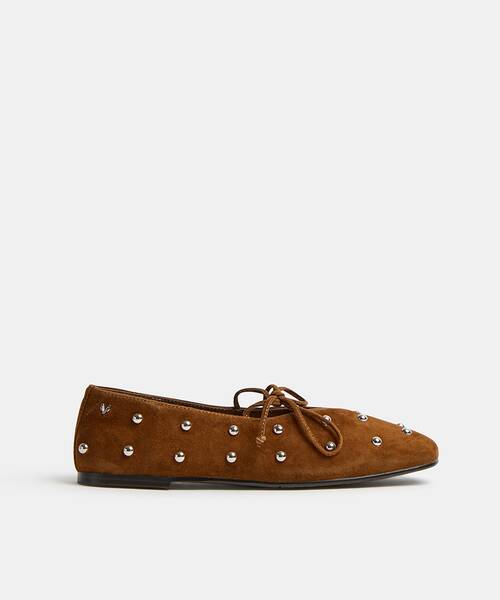 Women suede ballerina flats , GRENELLE S055 , GRENELLE S055-B645AY , TABACO