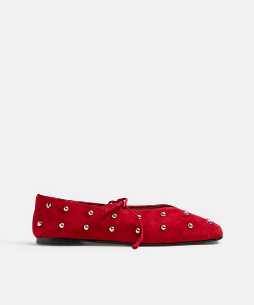 Women suede ballerina flats , GRENELLE S055 , GRENELLE S055-B645AY , RED