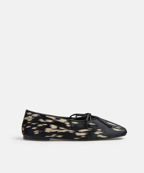 Women haircalf ballerina flats , GRENELLE S055 , GRENELLE S055-B720FY , BLACK