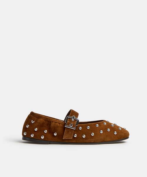Women studded ballerina flats , COLETTE S053 , COLETTE S053-B638AY , TABACO